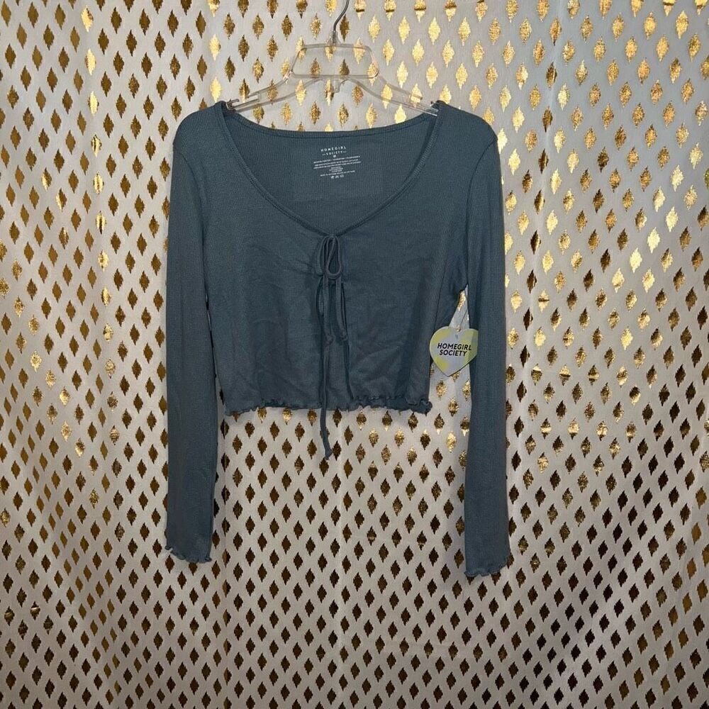 NWT Homegirl society tie top cropped open shirt size M